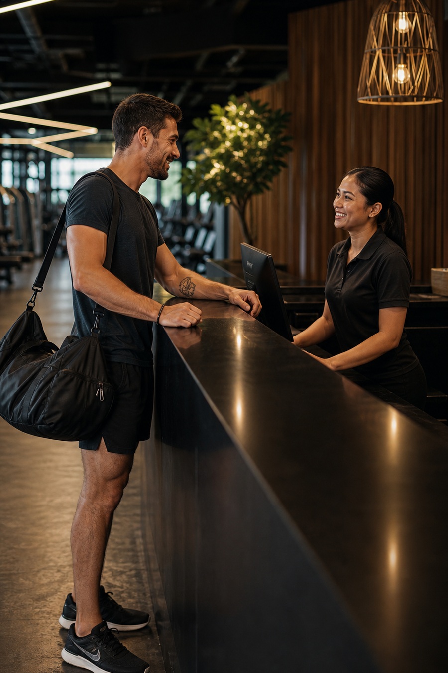 Iron Pass member checking in at gym reception